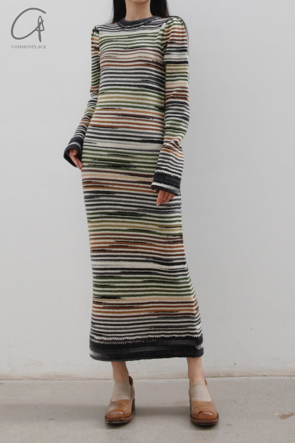 SWAYING/KNIT Crochet Striped Long Skirt SW22AW2L19 Green
